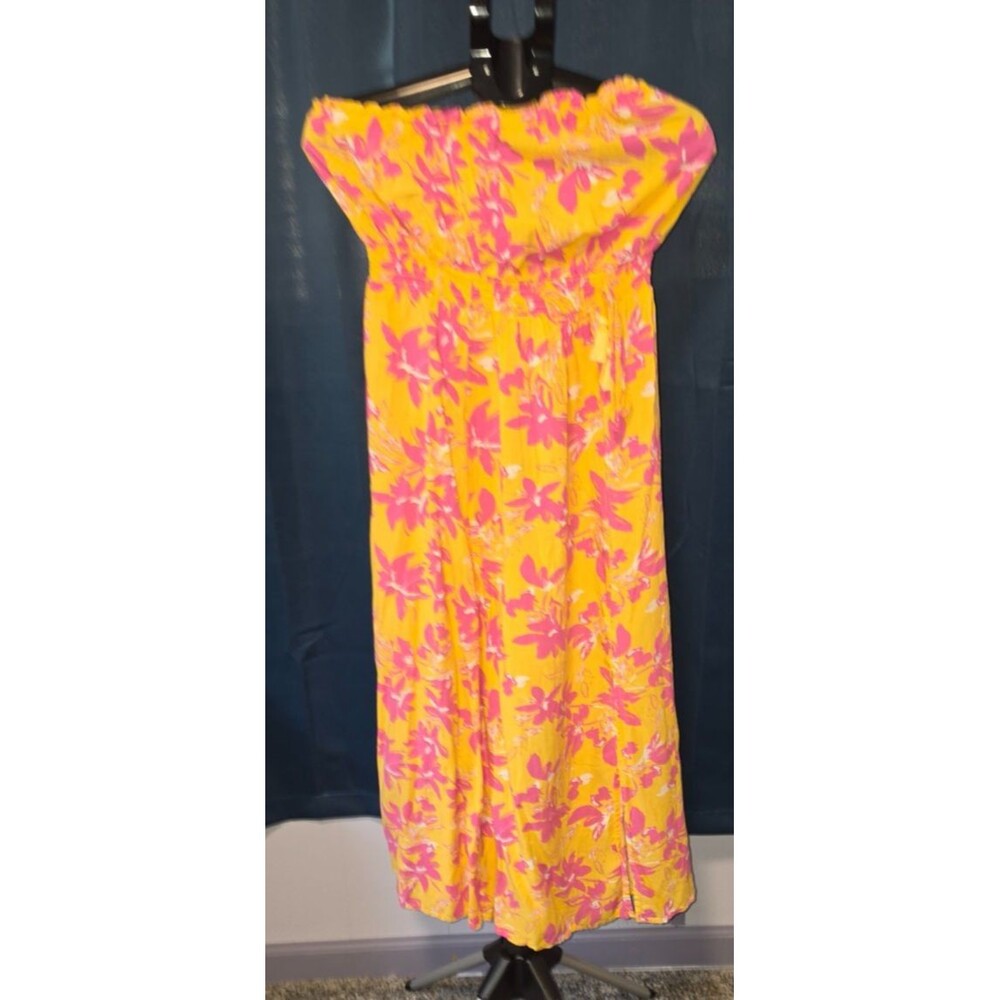 Jessica Simpson Yellow Pink Floral Medium Strapless M Rayon Excellent